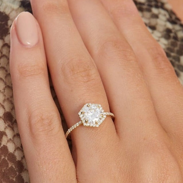 Hexagon Shape Round Cut Diamond Ring