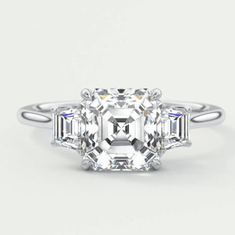 Asscher Cut Three Stone Lab Diamond Engagement Ring