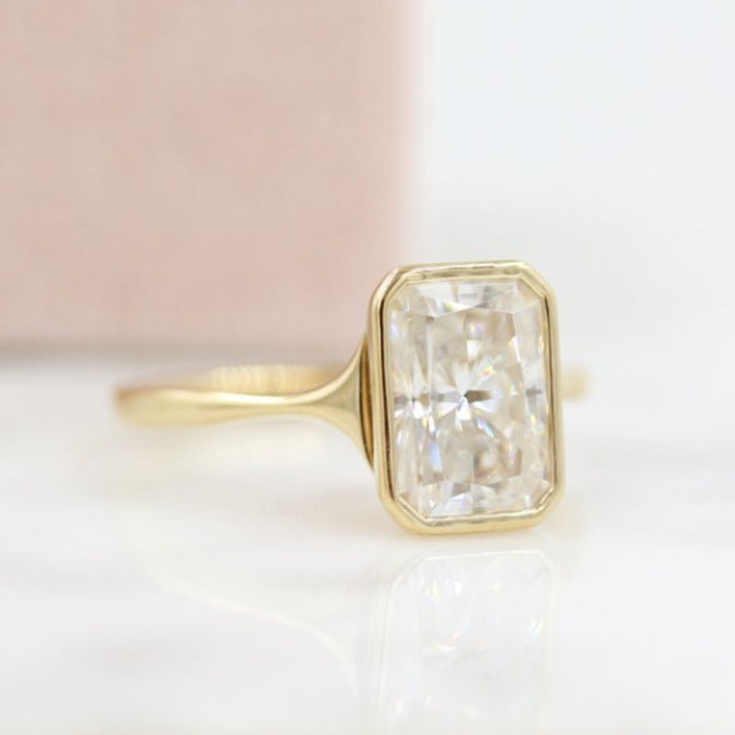 14K Gold Radiant Cut Bezel Set Solitaire Ring