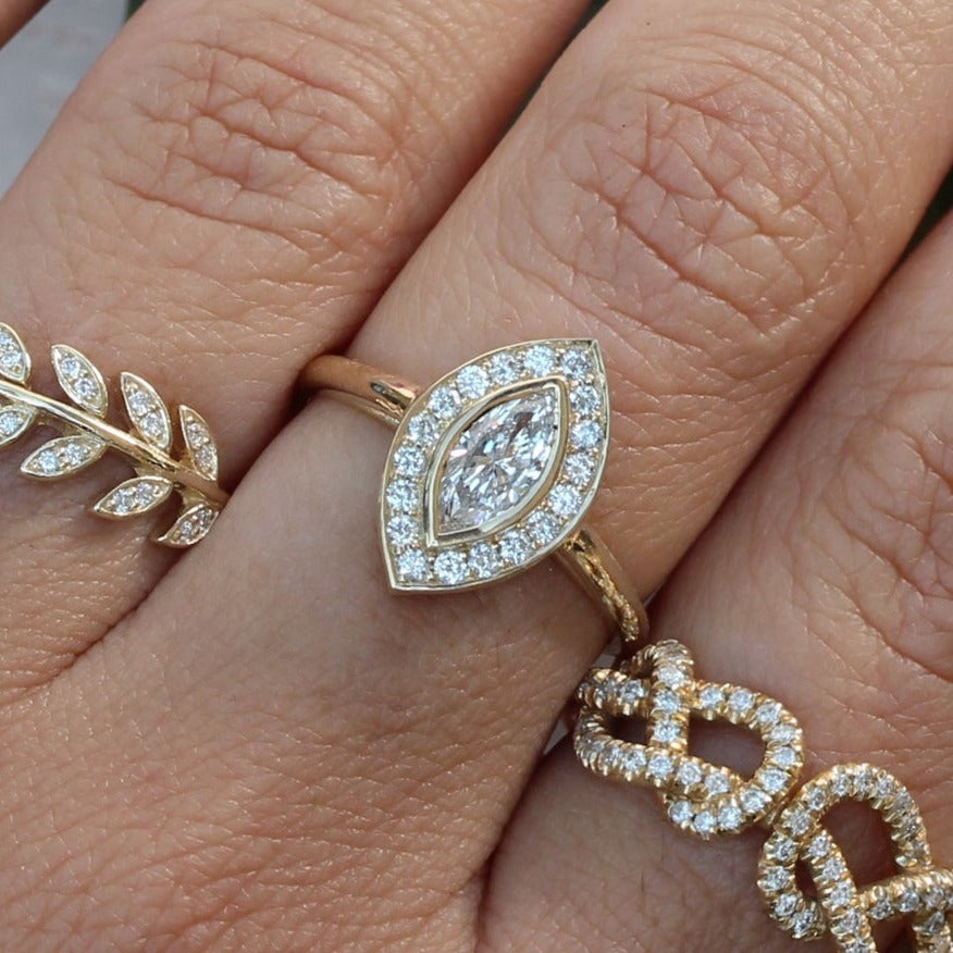 14K Marquise Bridal Set Halo Diamond Ring