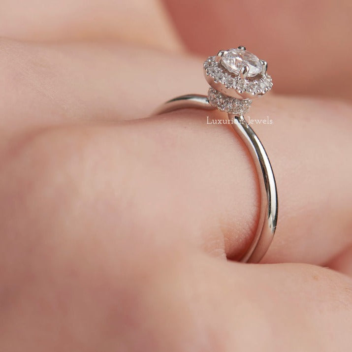 Round Cut Lab Grown Diamond Hidden Halo Ring