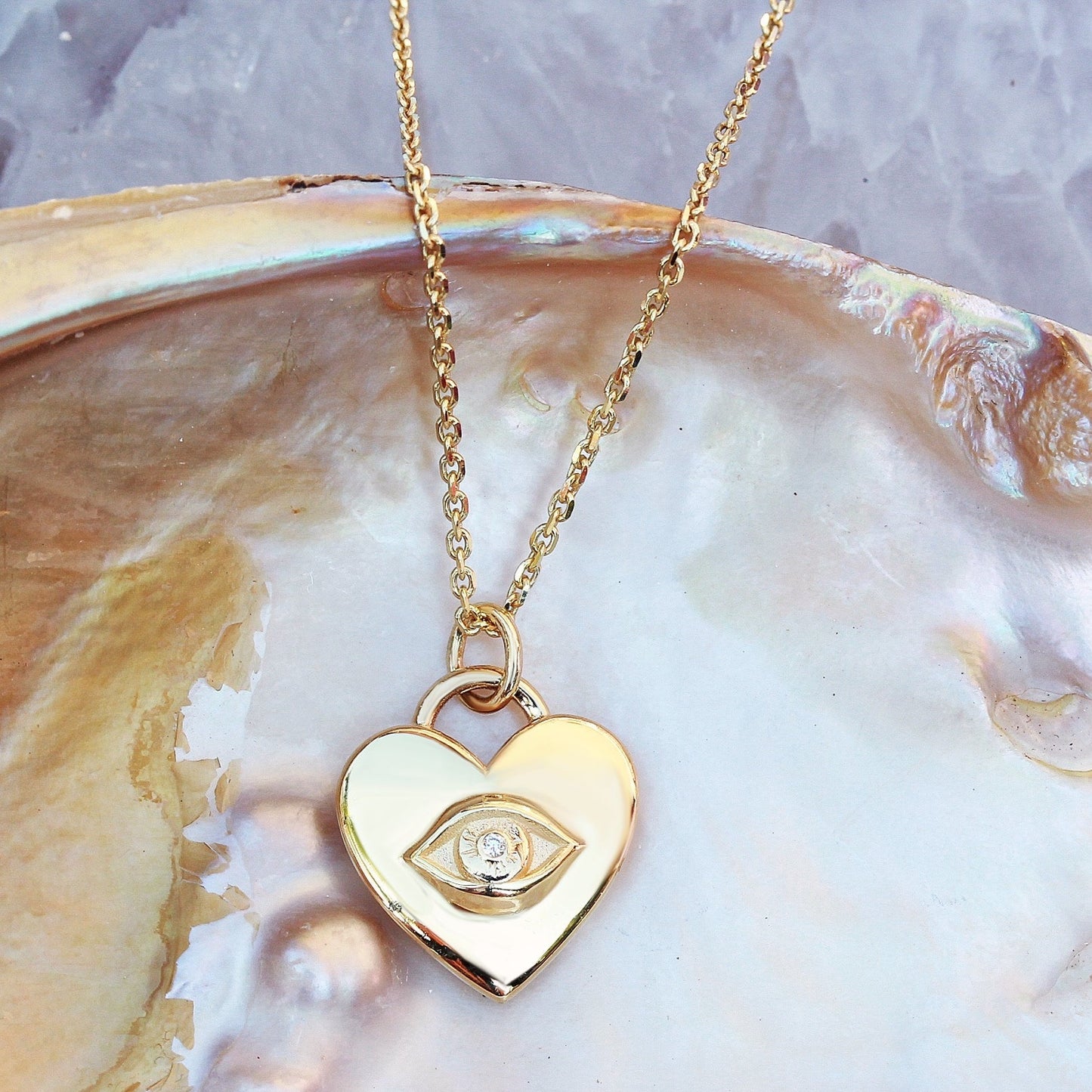 14k Gold Heart Evil Eye Necklace