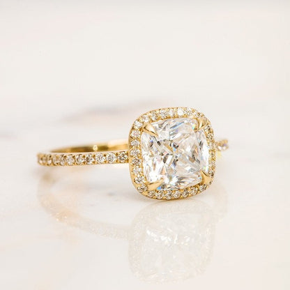 14K Cushion Cut Halo Diamond Engagement Ring