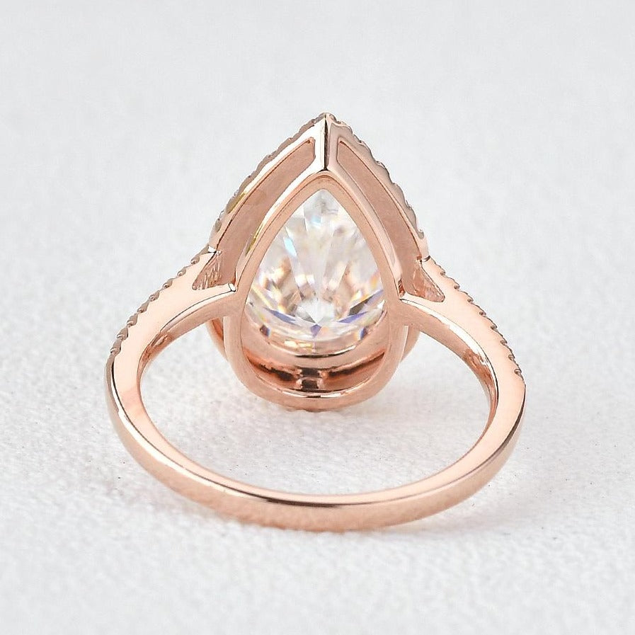 Solid Gold Pear Cut Halo Engagement Ring