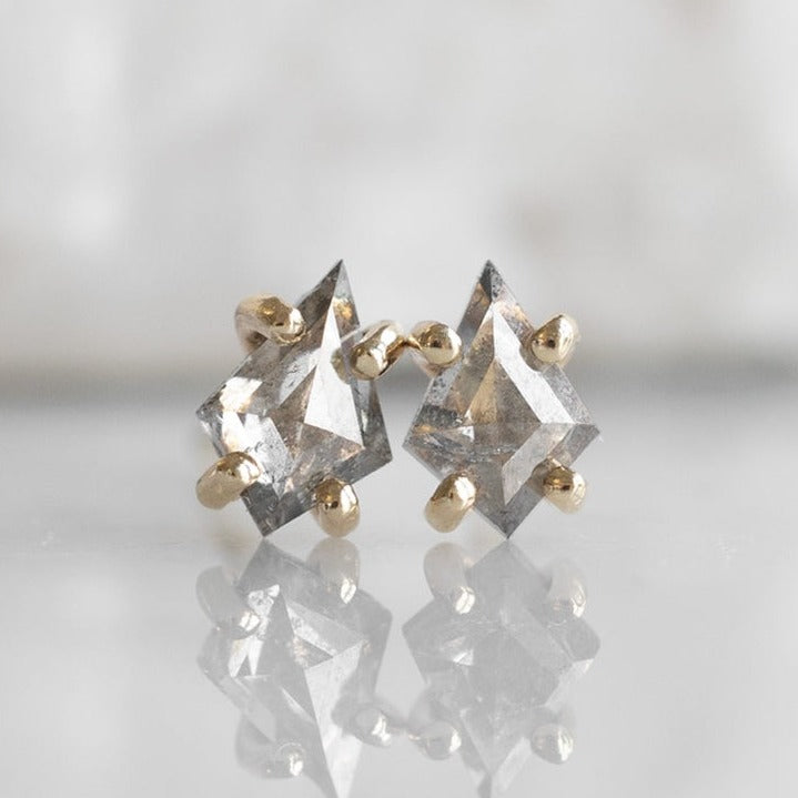 1.56 CT Kite Cut Salt And Pepper Stud Earrings