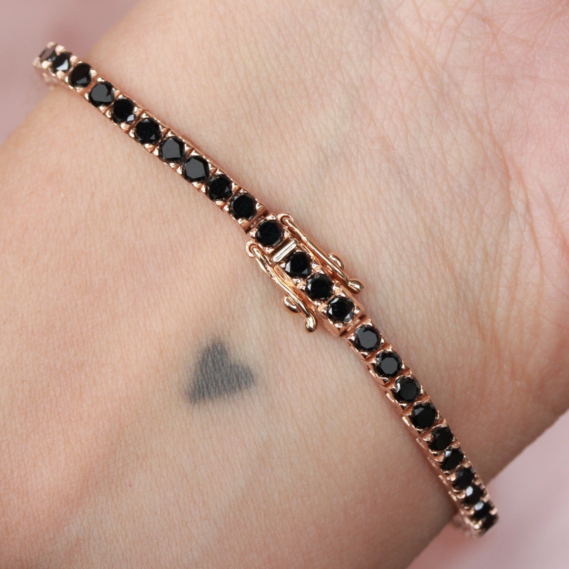 Rose Gold Classic Black Diamond Tennis Bracelet