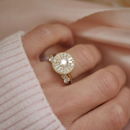 Straight Baguette And Round Cut Cluster Bridal Ring