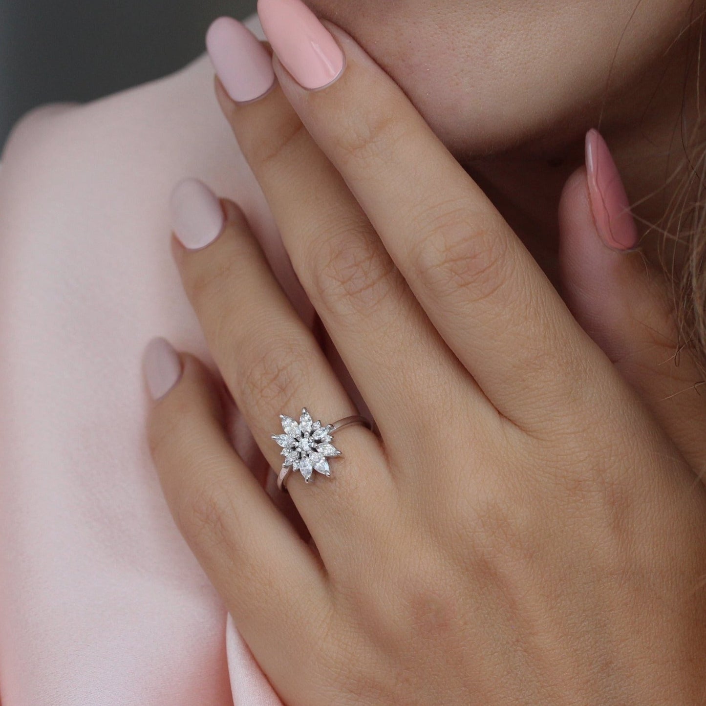 Marquise Lab Grown Floral Engagement Ring