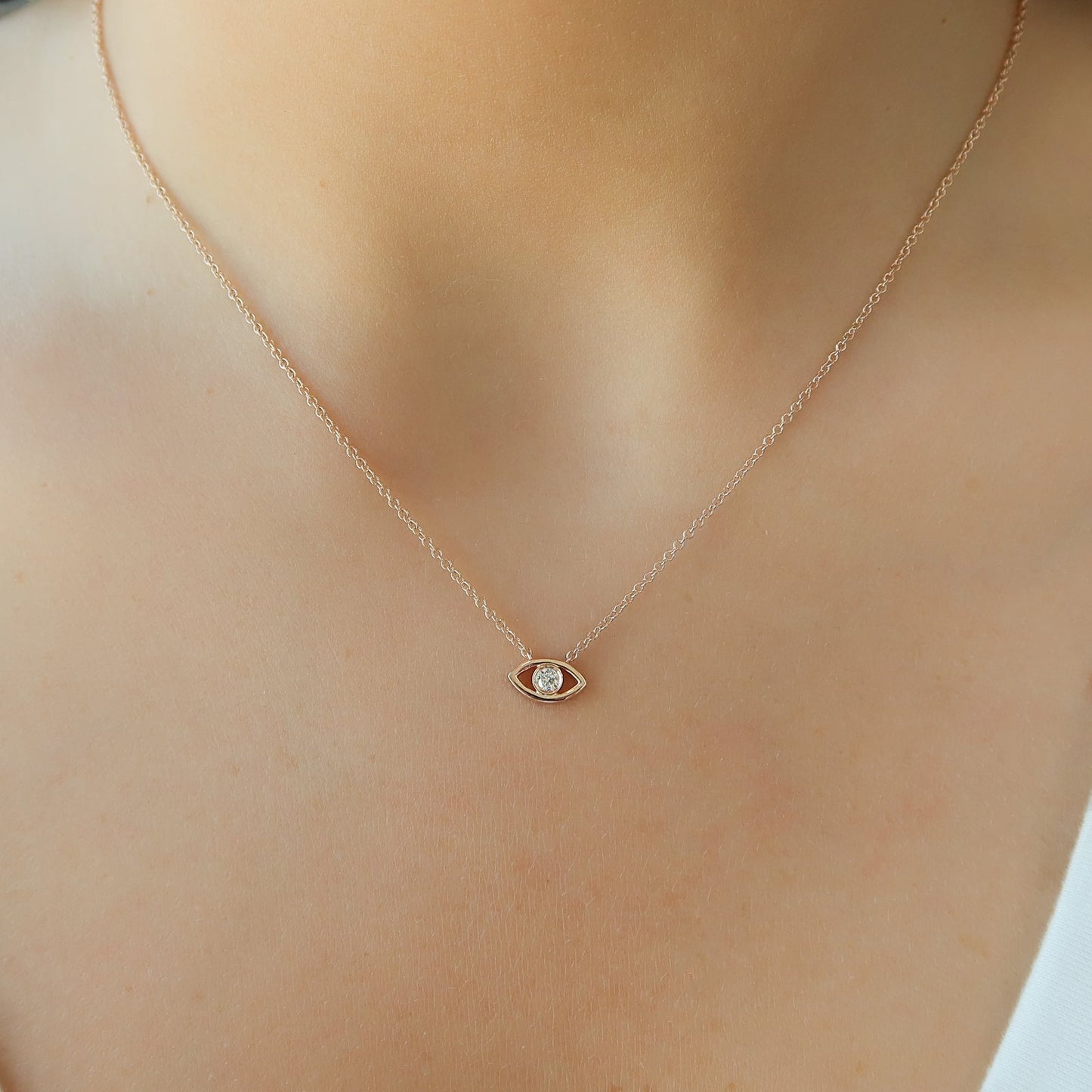 Dainty Diamond Evil Eye Good Luck Charm Necklace