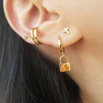 Padlock Charm Huggie Hoop Earrings