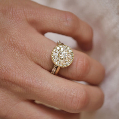 Straight Baguette And Round Cut Cluster Bridal Ring