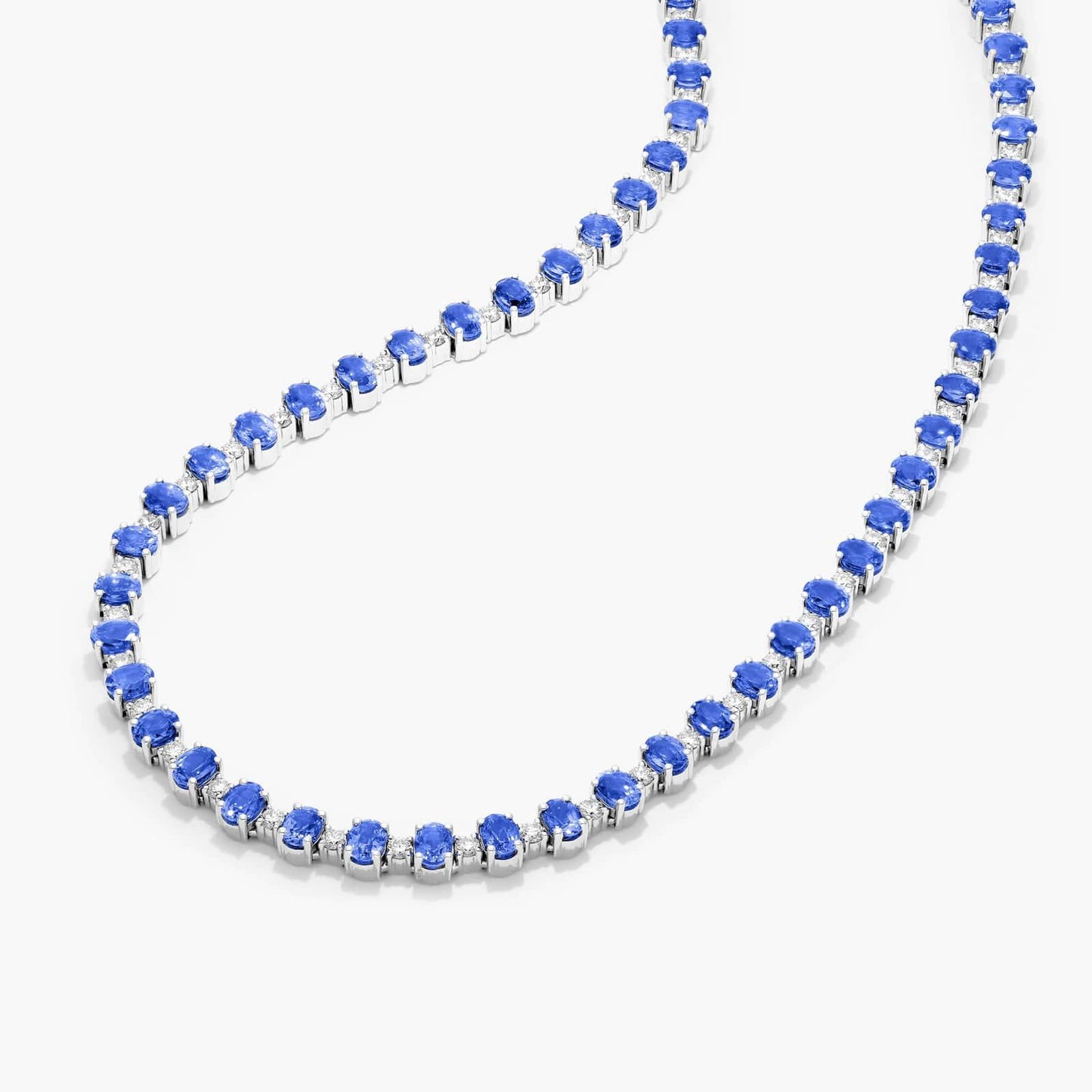 Vivid Blue Oval Cut Lab Grown Diamond Tennis Necklace