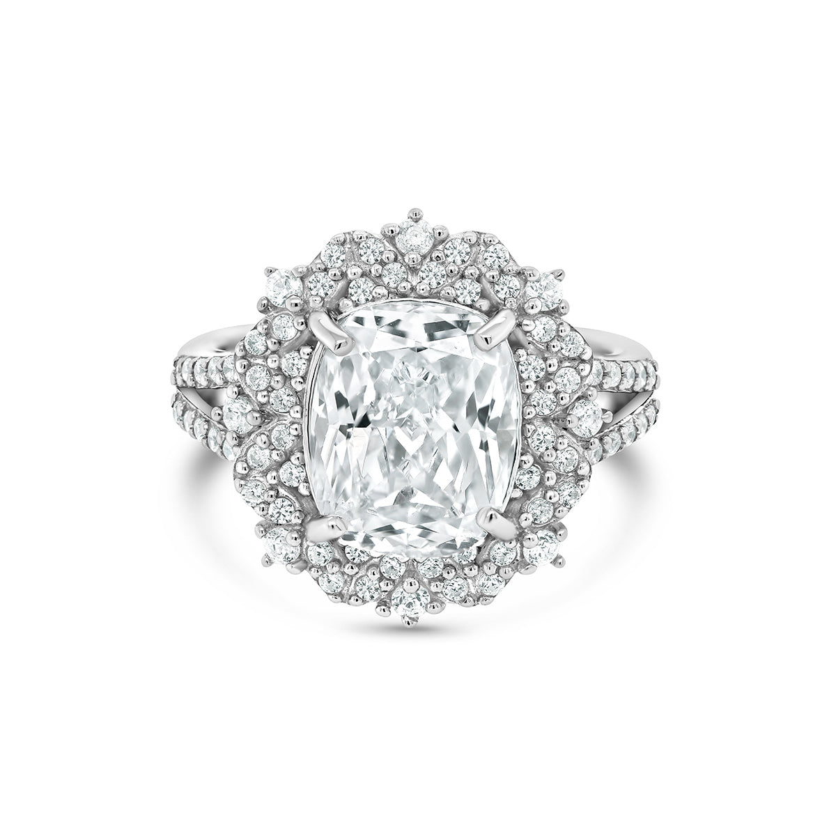 Elongated Cushion Cut Cluster Vintage Diamond Ring