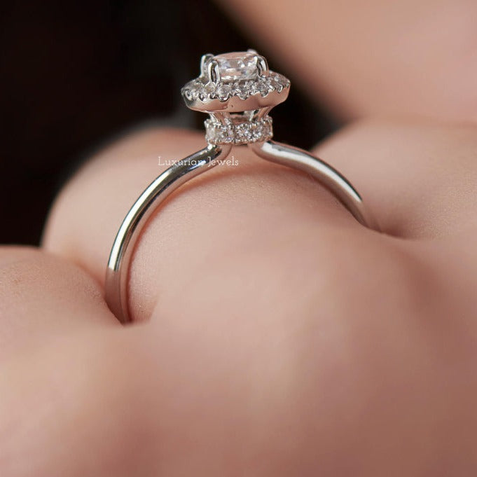 Round Cut Lab Grown Diamond Hidden Halo Ring