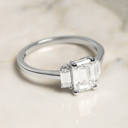 Three Stone Emerald Cut Engagement Ring