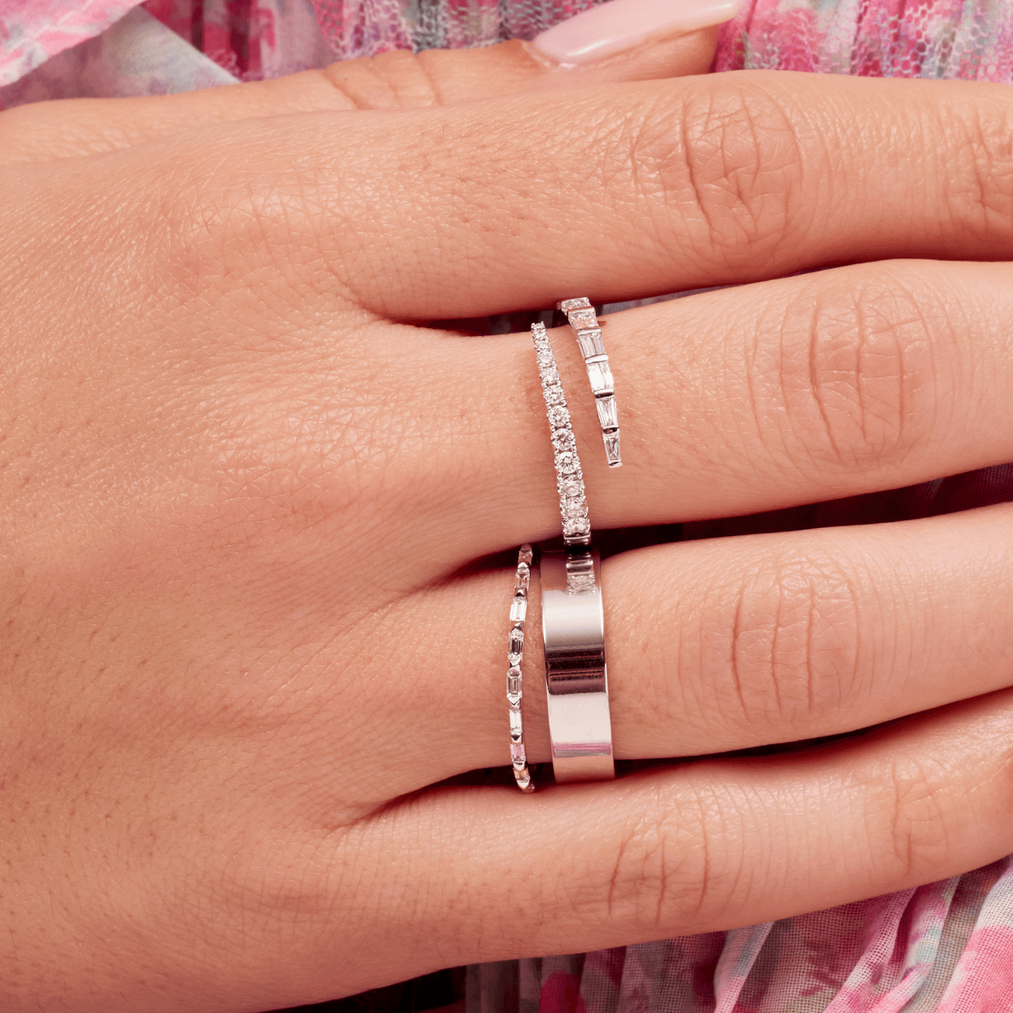 Round And Baguette Half Eternity Wrap Ring