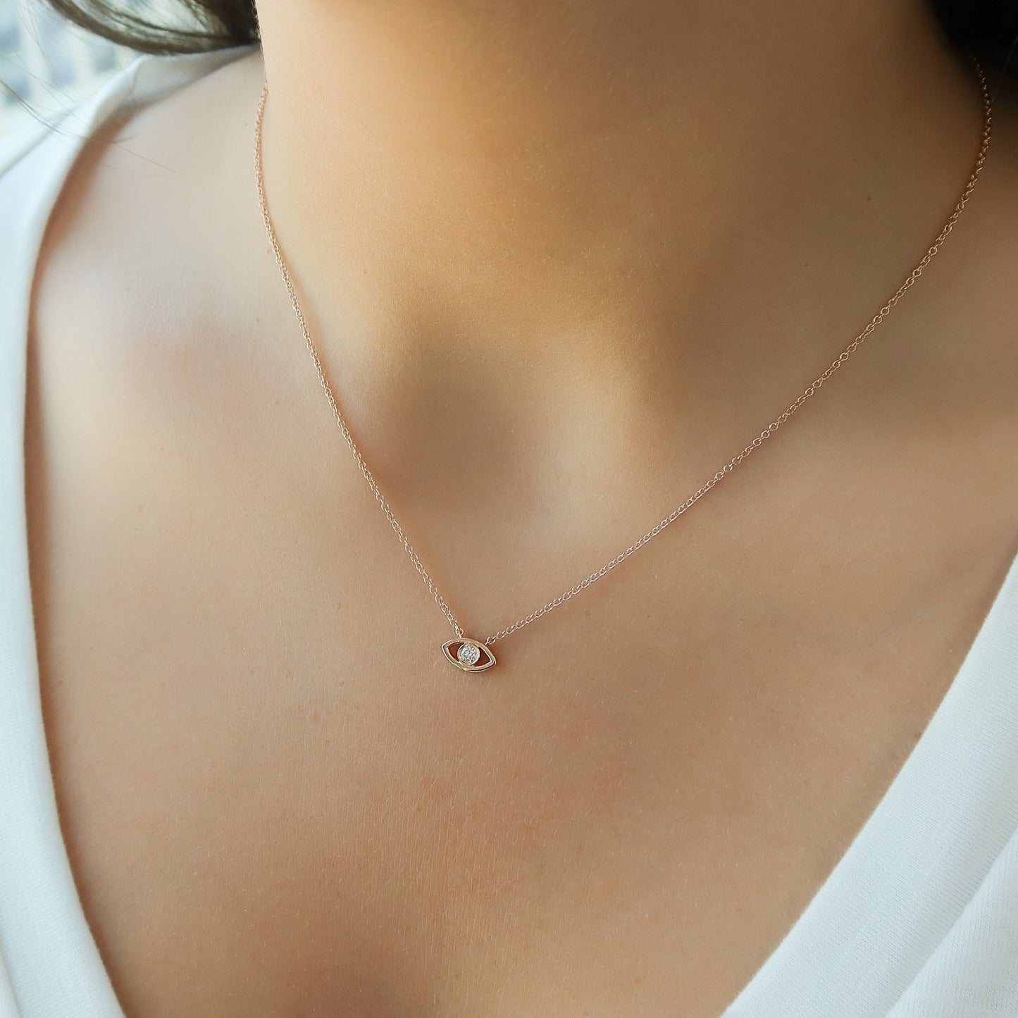 Dainty Diamond Evil Eye Good Luck Charm Necklace