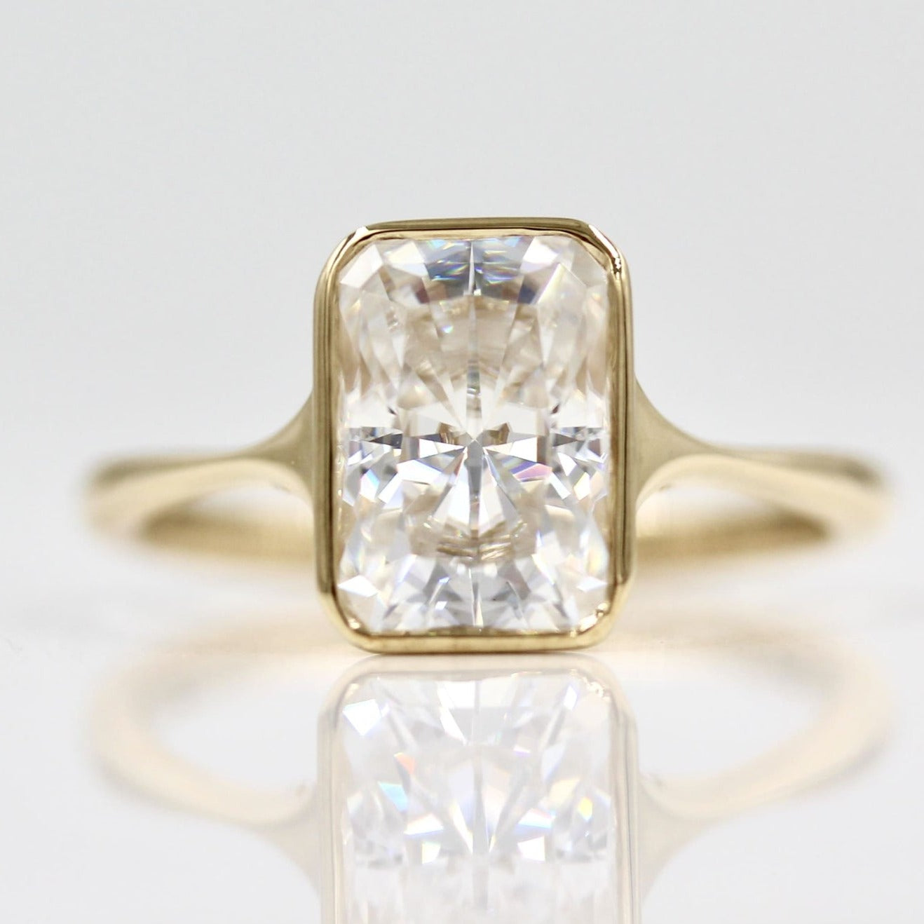 14K Gold Radiant Cut Bezel Set Solitaire Ring