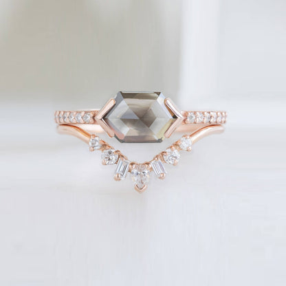 Salt And Pepper Hexagon Cut Diamond Ring