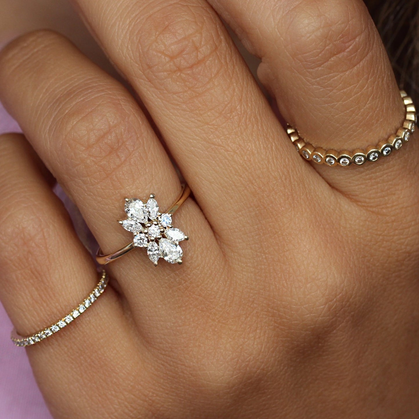 Minimalist Flower Cluster Diamond Ring