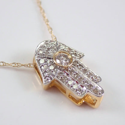 0.44 CT Yellow Gold Diamond Hamsa Necklace
