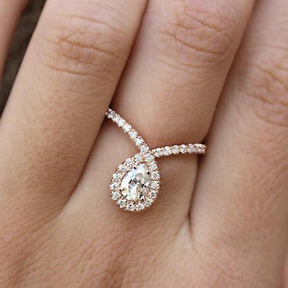 1.00 CT Pear Cut Halo Vintage Engagement Ring