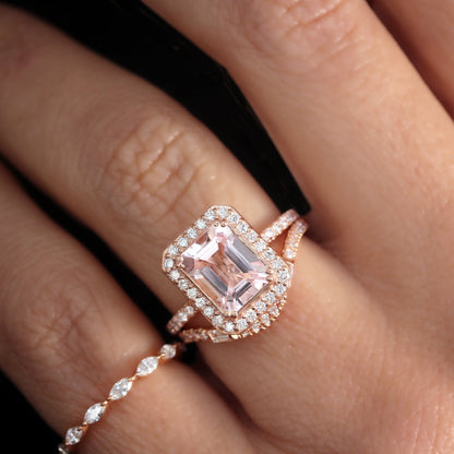 2.17 CT Pink Emerald Cut Art Deco Diamond Ring