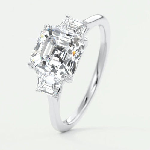 Asscher Cut Three Stone Lab Diamond Engagement Ring