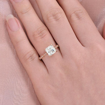 10K Gold Princess Cut Solitaire Accent Diamond Ring