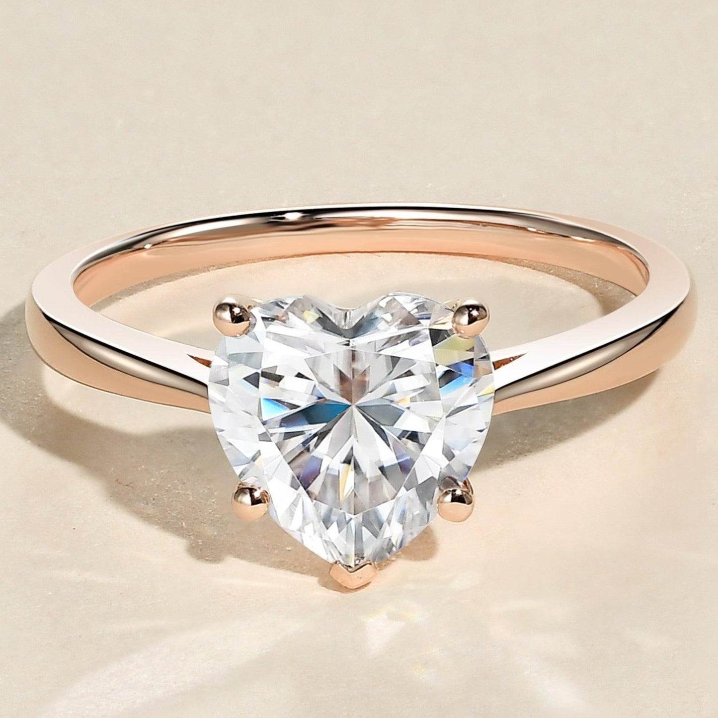 18K Heart Shaped Solitaire Pinched Diamond Ring