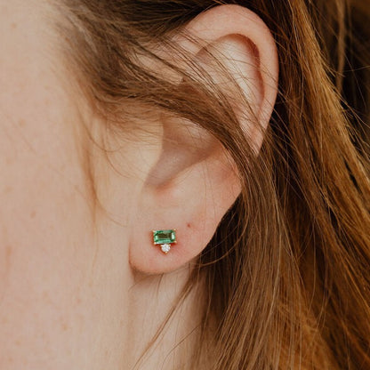 1.20 CT Green Colored Emerald Cut Stud Earrings