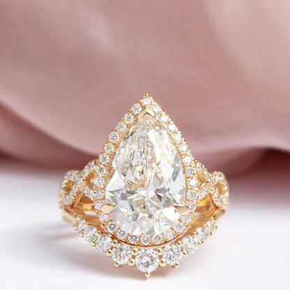 5.00 CT Pear Cut Halo Crossover Bridal Ring