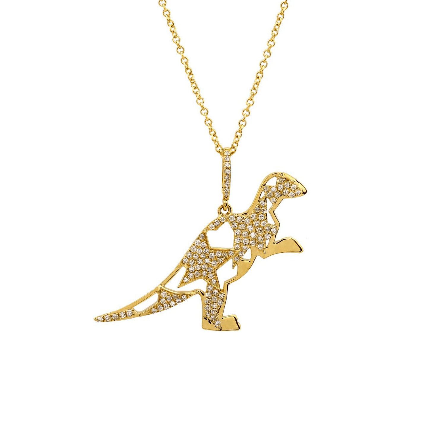 Dinosaur Pendant - Pewter Brontosaurus Necklace - Dinosaur Gift With Round Diamond