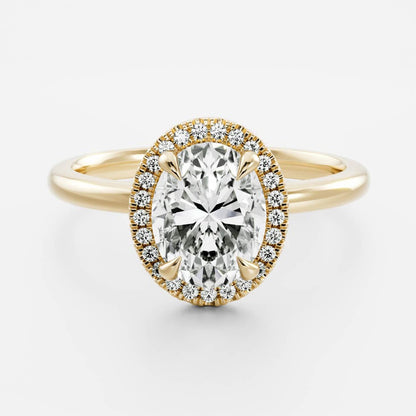 14K Yellow Oval Cut Lab Diamond Halo Ring