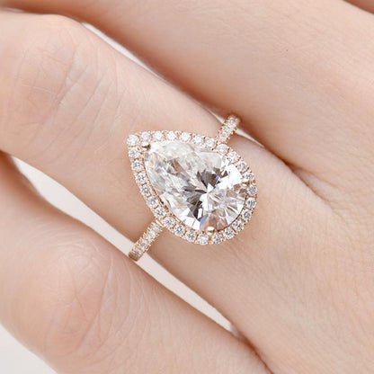 Solid Gold Pear Cut Halo Engagement Ring
