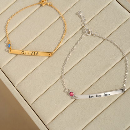 Personalised Name Bar Birthstone Bracelet