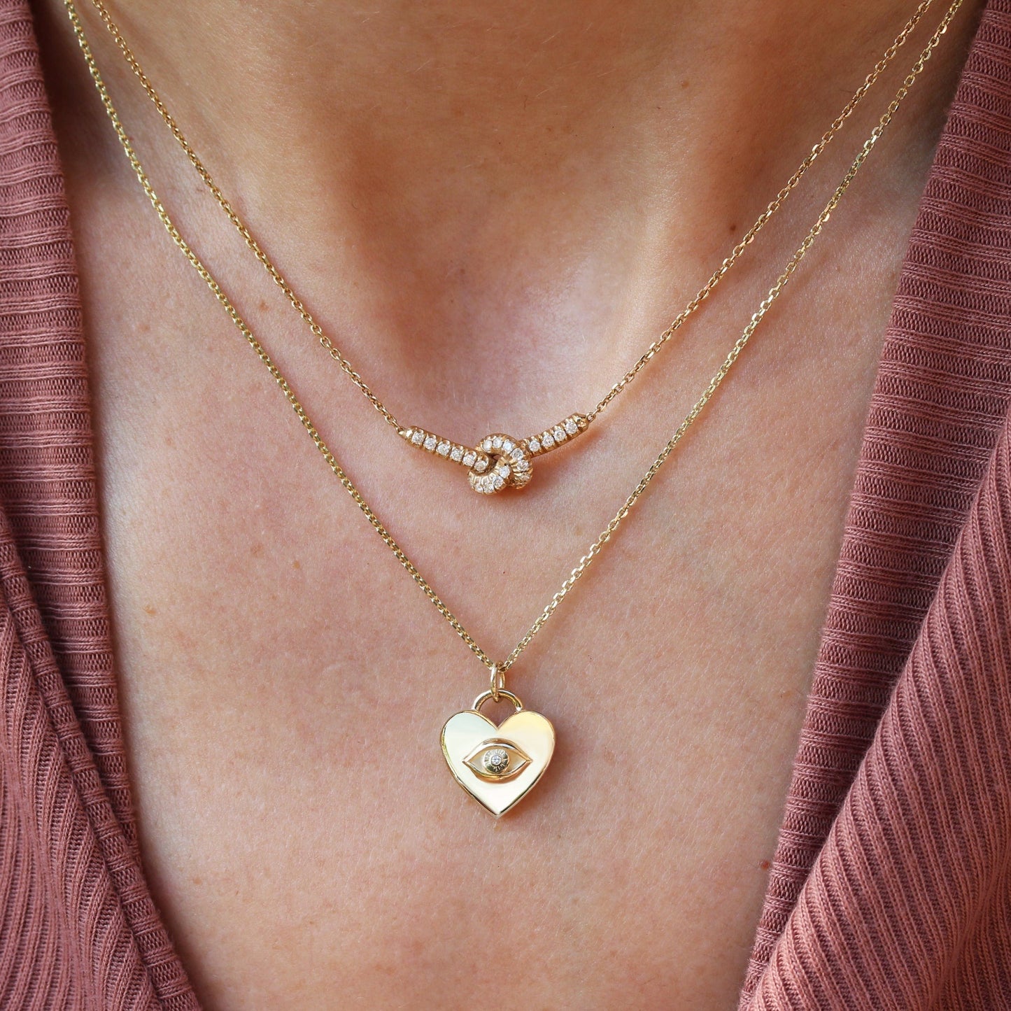 14k Gold Heart Evil Eye Necklace