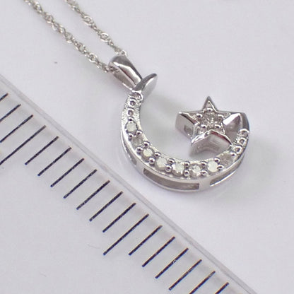 10K White Round Cut Crescent Moon Necklace