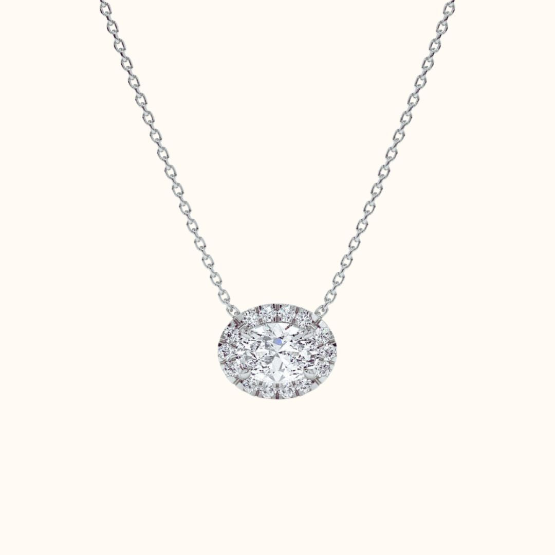 Oval Cut Moissanite Necklace in 14k Gold