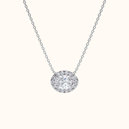 Oval Cut Moissanite Necklace in 14k Gold