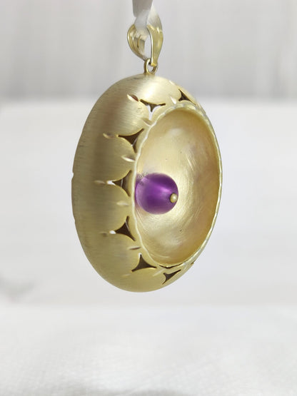Oval Shape Deep Purple Pearl Gold Plated Pendant