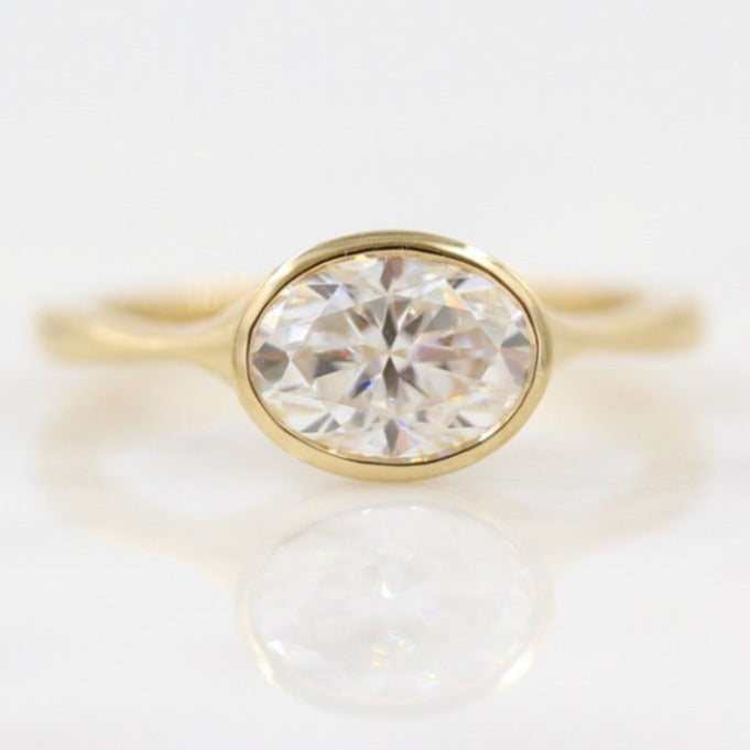 14K Solid Gold Oval Cut Bezel Set Diamond Ring