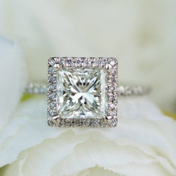 10K Princess Cut Hidden Halo Engagement Ring