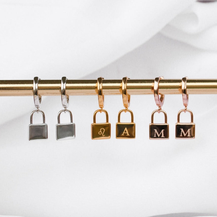 Huggie Padlock Monogram Hoop Earrings