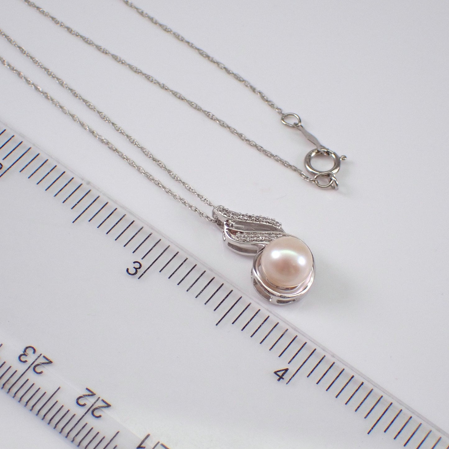 White Pearl Round Cut Diamond Necklace