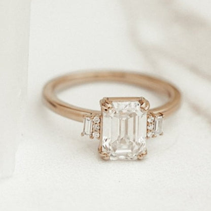 Emerald Cut Double Prong  Diamond Ring