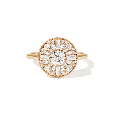 Straight Baguette And Round Cut Cluster Bridal Ring