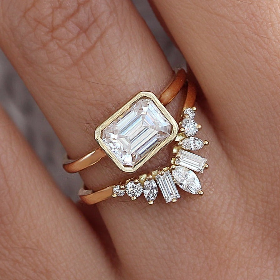 18K Emerald Cut Bridal Set Multi Diamond Ring