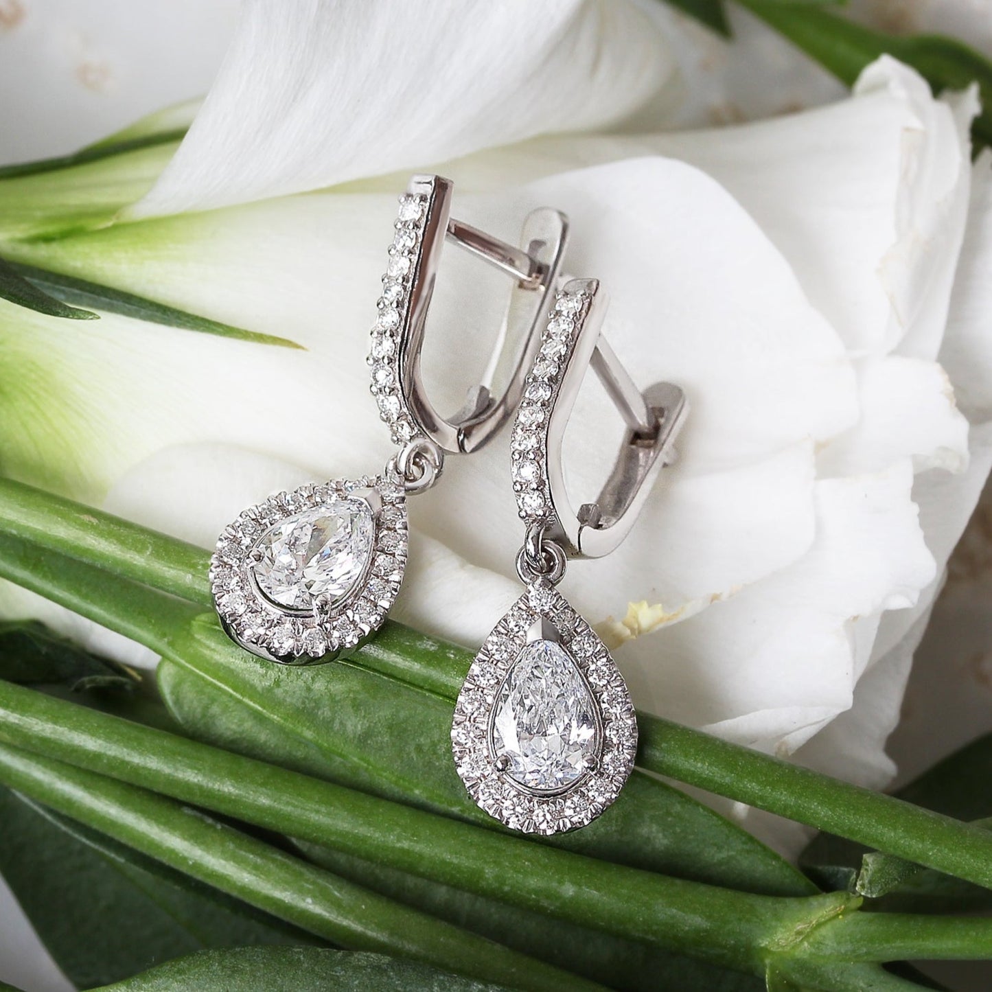 0.50- 4.00 CT Pear Cut Halo Hoop Earrings