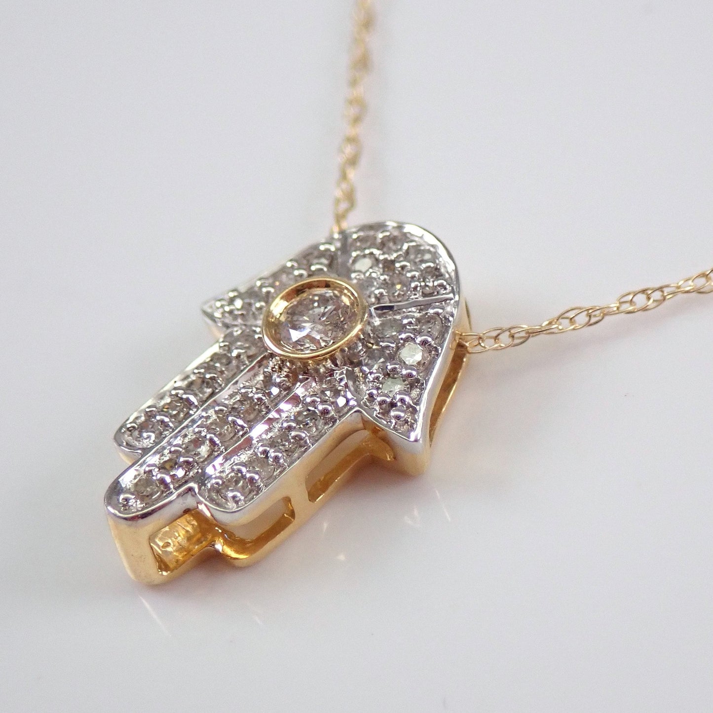 0.44 CT Yellow Gold Diamond Hamsa Necklace